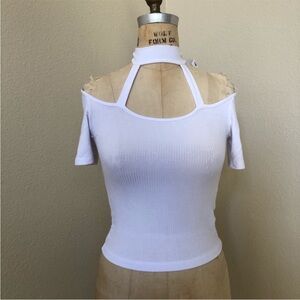 Emma & Sam White Ribbed Crop Top with Choker Detail